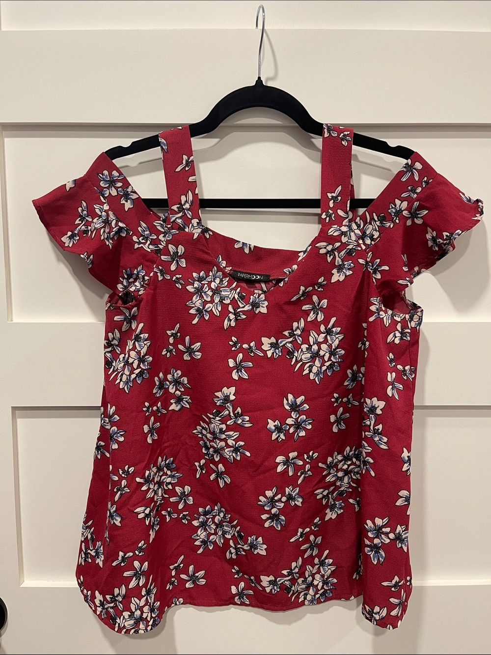 Papermoon Red Floral Cold-Shoulder Top with Straps